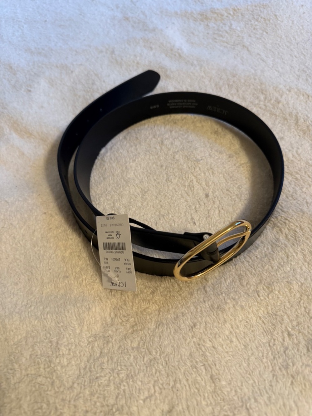 Crew Women’s Genuine Leather Belt in Black, M/L, Oval Bucket Leather Belt, NWT - Picture 2 of 6